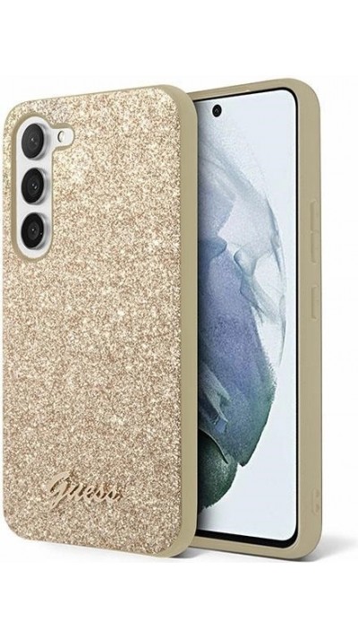 Coque Samsung Galaxy S24 Ultra - Guess paillettes or avec logo en métal doré - Or