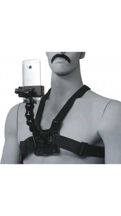 Harnais de poitrine universel avec support pour smartphone & GoPro FPV, bras de fixation inclus - Noir