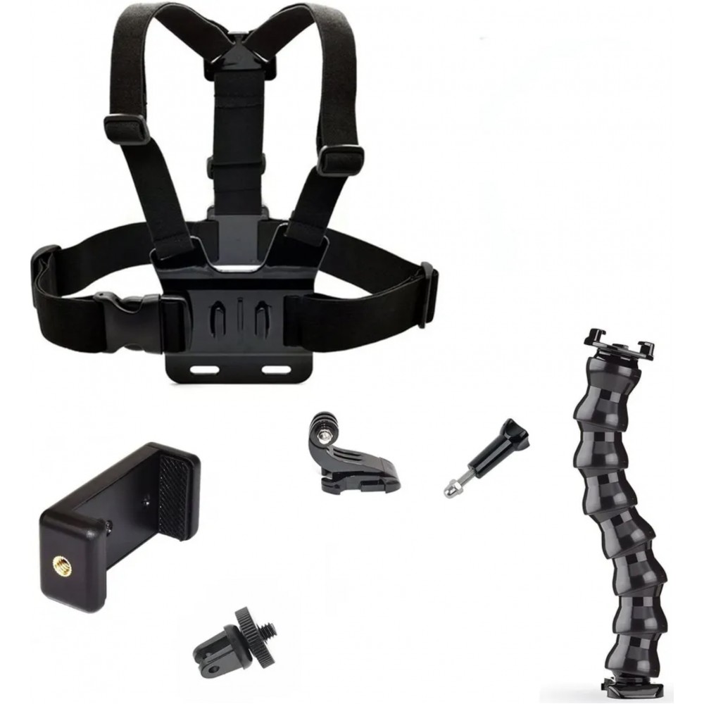 Harnais de poitrine universel avec support pour smartphone & GoPro FPV, bras de fixation inclus - Noir