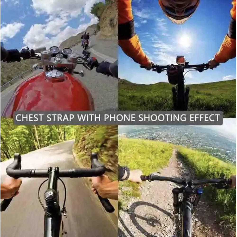Harnais de poitrine universel avec support pour smartphone & GoPro FPV, bras de fixation inclus - Noir