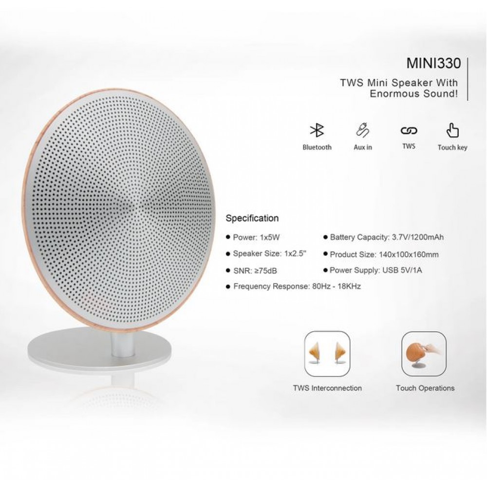 Haut-parleur stylé 5W - Mini enceinte sans-fil Bluetooth en bois - Brun