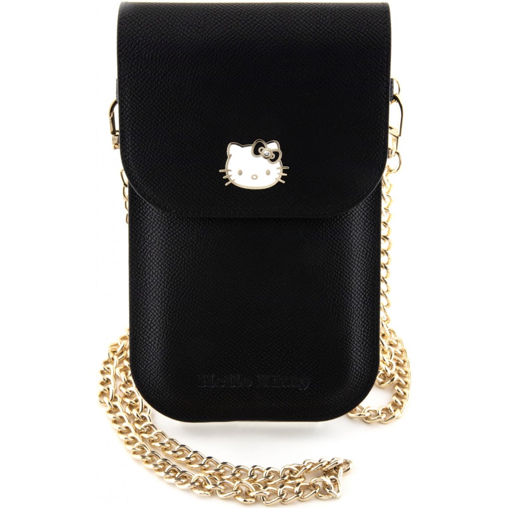 Hello Kitty sacoche similicuir multi-compartiments porte-carte intégré avec logo et lanière métalliques  - Noir