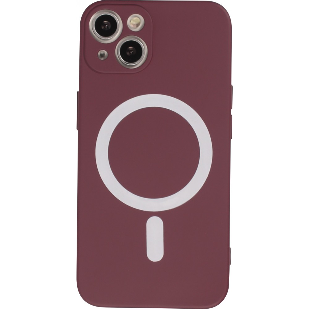 Housse iPhone 15 - Coque en silicone souple avec MagSafe et protection pour caméra - Bordeaux