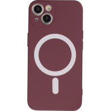 Housse iPhone 15 - Coque en silicone souple avec MagSafe et protection pour caméra - Bordeaux