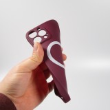 Housse iPhone 15 - Coque en silicone souple avec MagSafe et protection pour caméra - Bordeaux