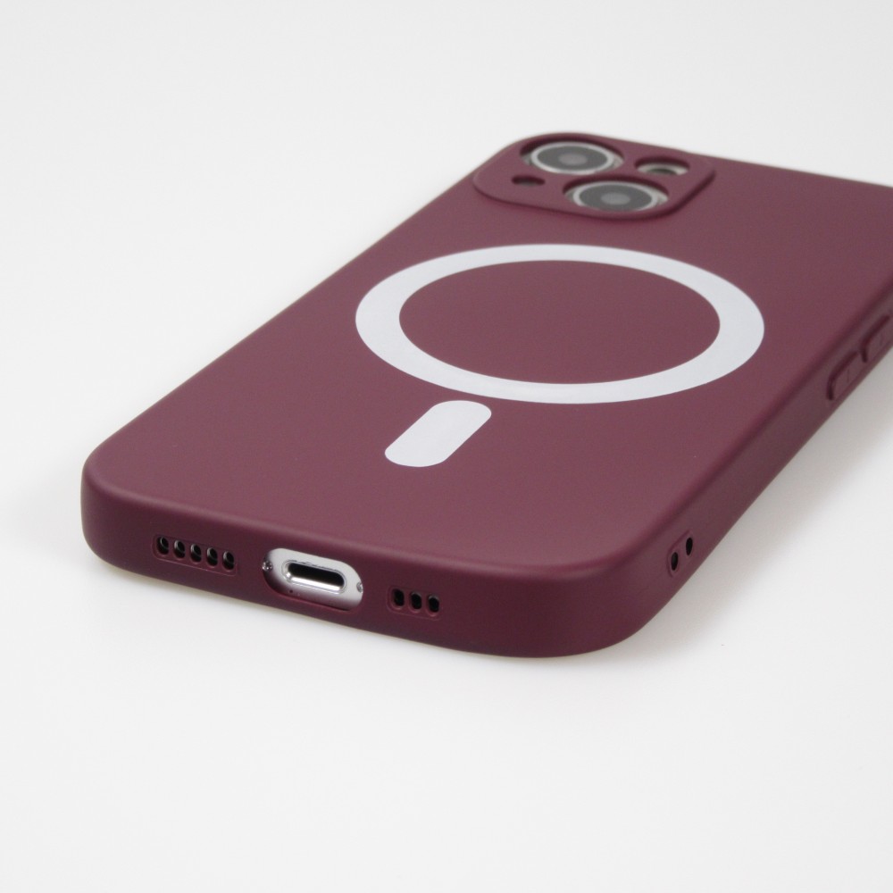 Housse iPhone 15 - Coque en silicone souple avec MagSafe et protection pour caméra - Bordeaux