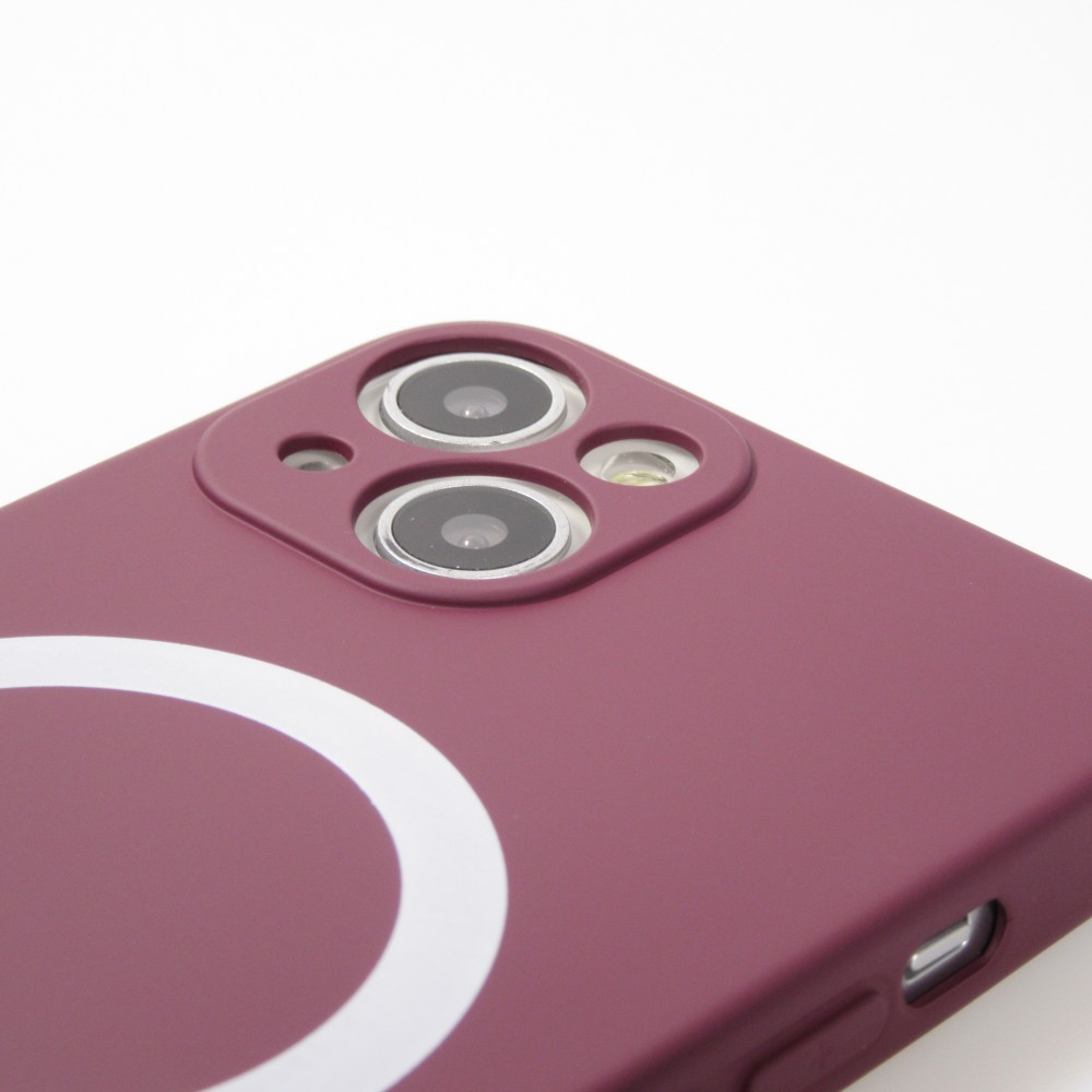Housse iPhone 15 - Coque en silicone souple avec MagSafe et protection pour caméra - Bordeaux