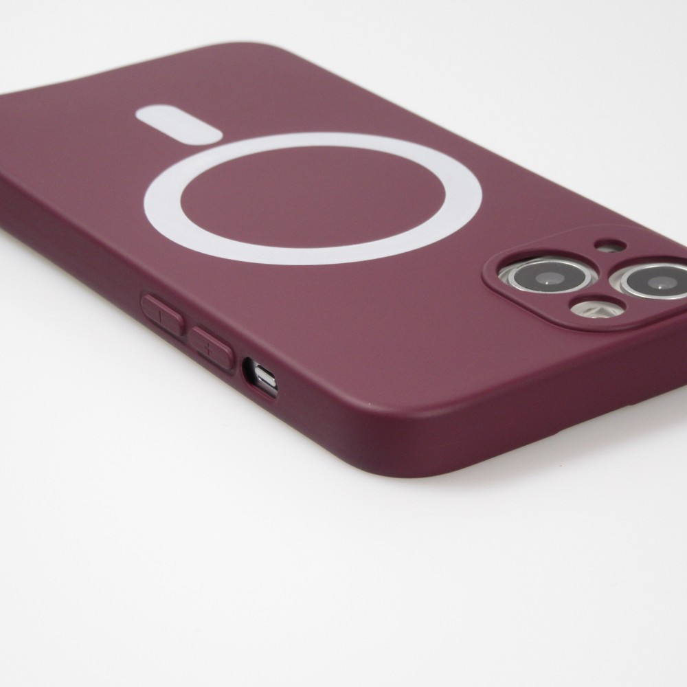 Housse iPhone 15 - Coque en silicone souple avec MagSafe et protection pour caméra - Bordeaux