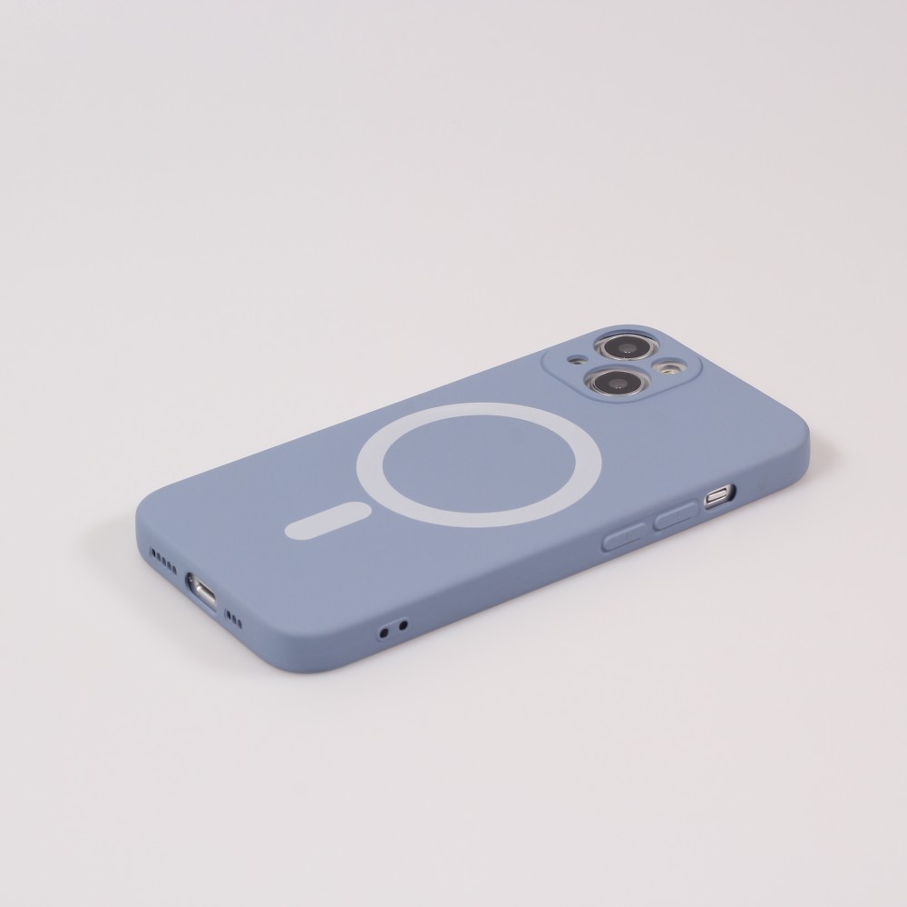 Housse iPhone 15 - Coque en silicone souple avec MagSafe et protection pour caméra - Bleu gris
