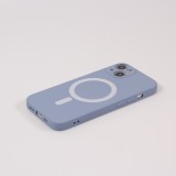 Housse iPhone 15 - Coque en silicone souple avec MagSafe et protection pour caméra - Bleu gris