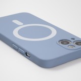 Housse iPhone 15 - Coque en silicone souple avec MagSafe et protection pour caméra - Bleu gris