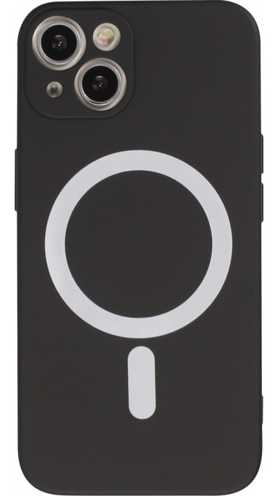 Housse iPhone 15 Pro Max - Coque en silicone souple avec MagSafe et protection pour caméra - Noir