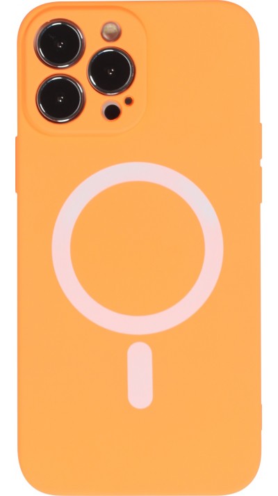 Housse iPhone 13 Pro Max - Coque en silicone souple avec MagSafe et protection pour caméra - Orange
