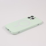 Housse iPhone 15 - Coque en silicone souple avec MagSafe et protection pour caméra - Vert clair