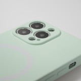 Housse iPhone 15 - Coque en silicone souple avec MagSafe et protection pour caméra - Vert clair