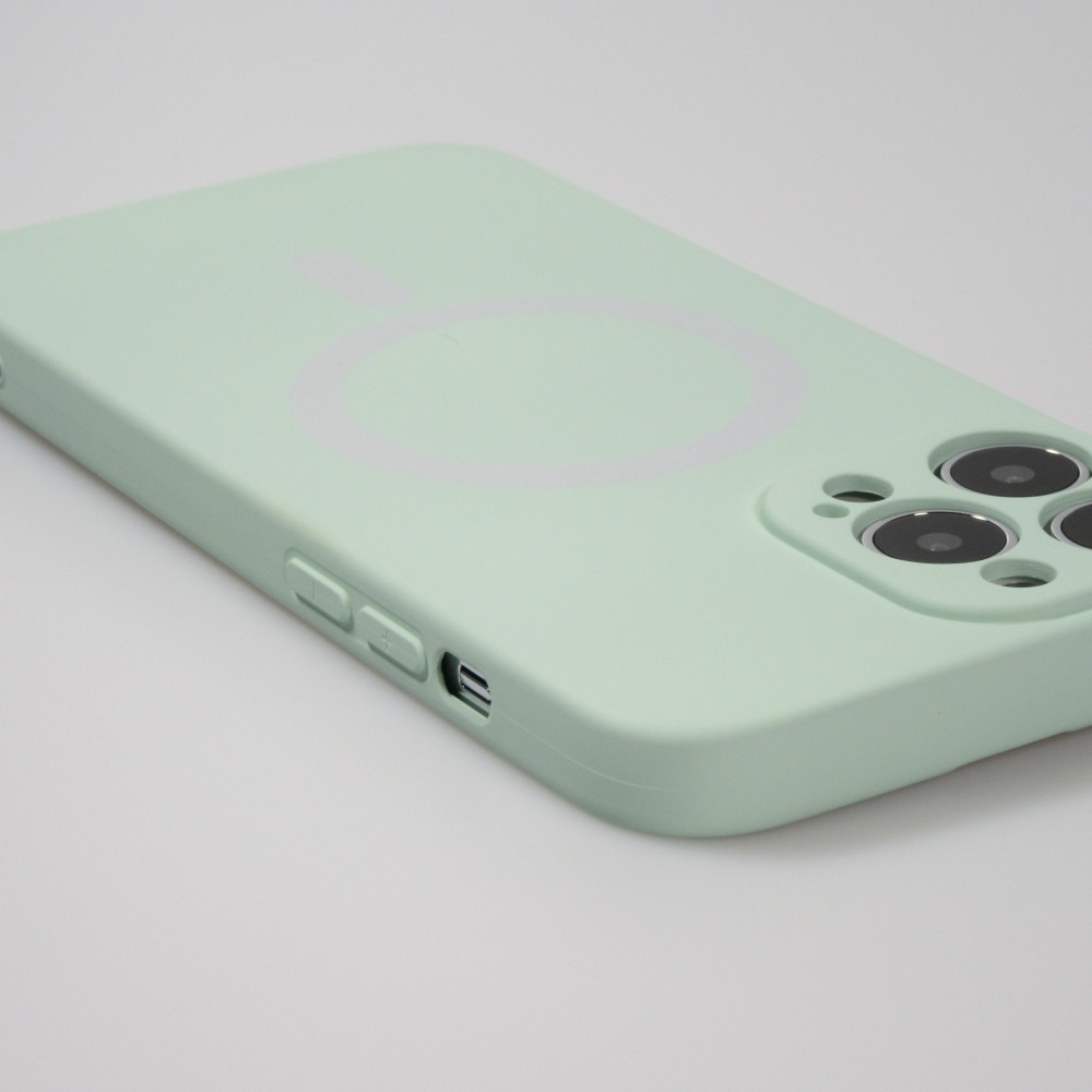 Housse iPhone 15 - Coque en silicone souple avec MagSafe et protection pour caméra - Vert clair