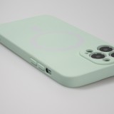Housse iPhone 15 - Coque en silicone souple avec MagSafe et protection pour caméra - Vert clair