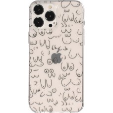 Housse iPhone 13 Pro Max - Cover silicone flexible funny cartoon seins tattoo - Transparent