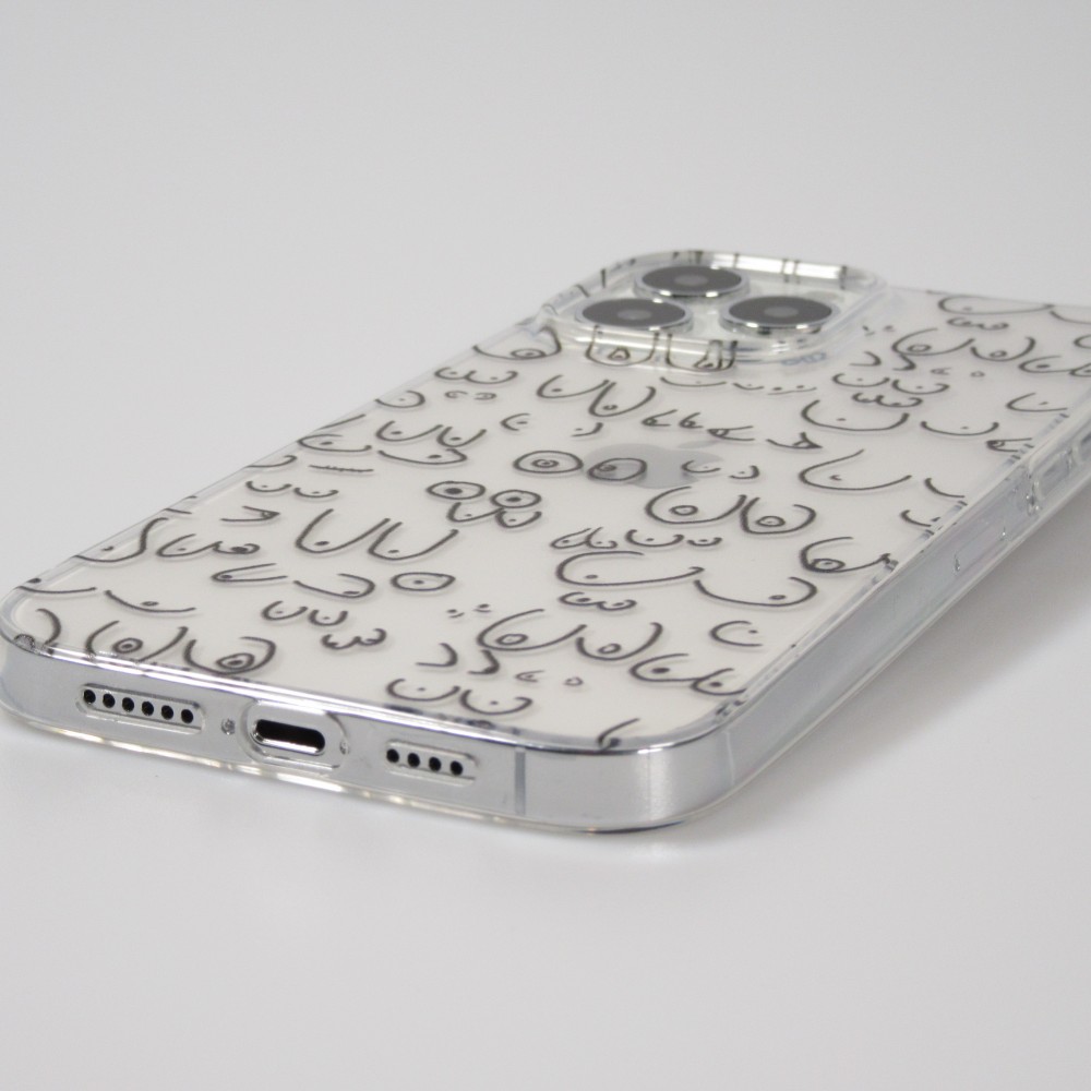 Housse iPhone 13 Pro Max - Cover silicone flexible funny cartoon seins tattoo - Transparent
