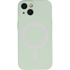 Housse iPhone 15 - Coque en silicone souple avec MagSafe et protection pour caméra - Vert clair