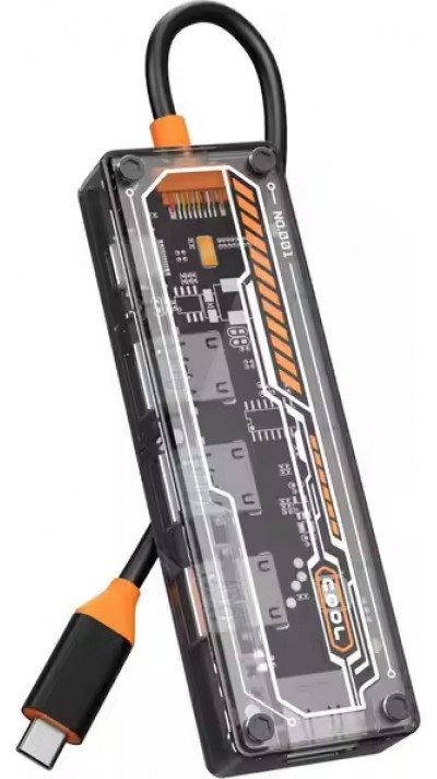 Hub USB-C 5 en 1 transparent look futuriste (3x USB-A, 1x USB-C, 1x HDMI) - Transparent
