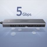 Hub USB Ugreen 4x USB3.2 haute performance transfert rapide 5Gbps avec connecteur d'alimentation micro USB - Gris
