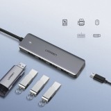 Hub USB Ugreen 4x USB3.2 haute performance transfert rapide 5Gbps avec connecteur d'alimentation micro USB - Gris
