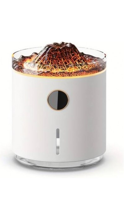 Humidificateur Volcan-Flame diffuseur d'arômes avec affichage digital & flamme LED - Blanc