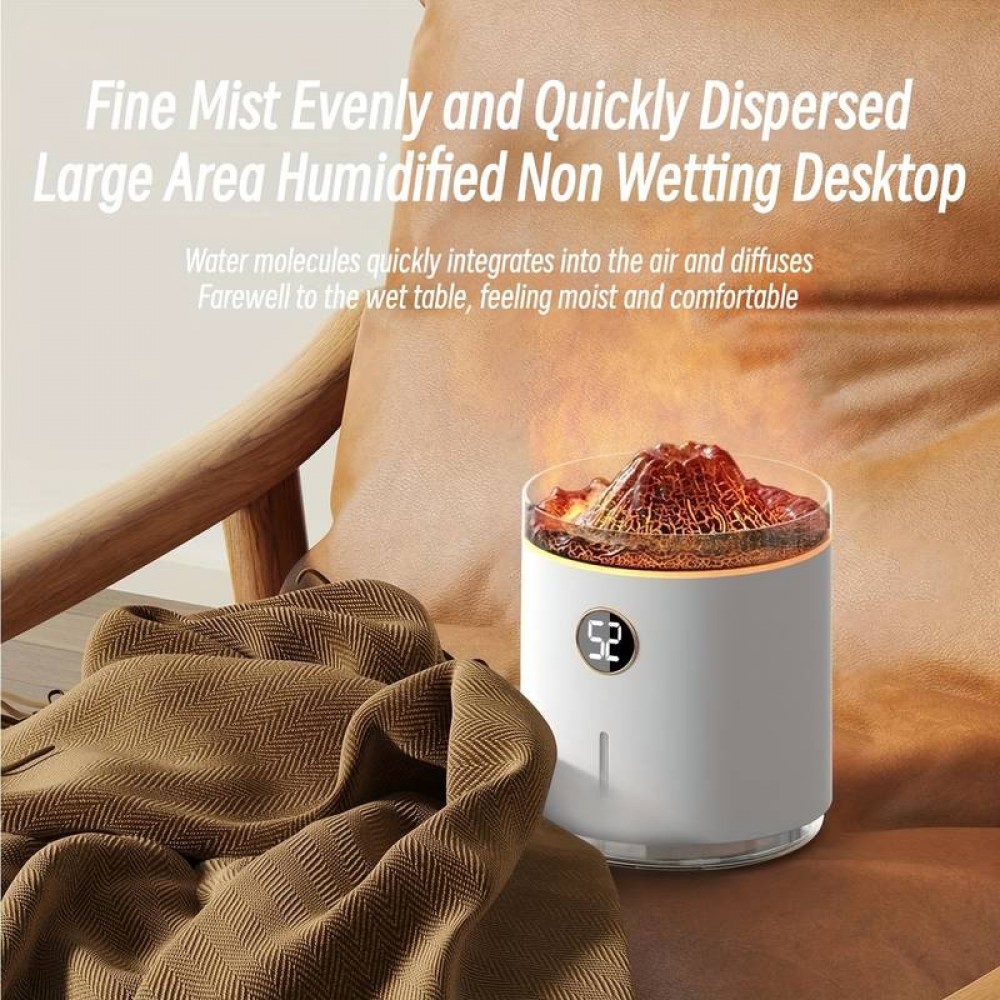 Humidificateur Volcan-Flame diffuseur d'arômes avec affichage digital & flamme LED - Blanc