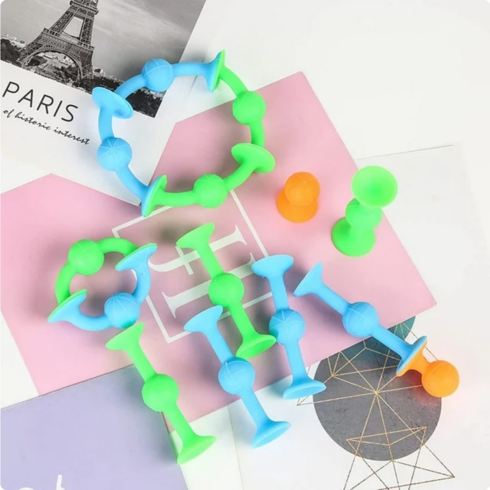 Tisch Silikon-Dartspiel zwei Farben mit Saugnapf für flache Oberflächen (9 Stück) - Blau/grün