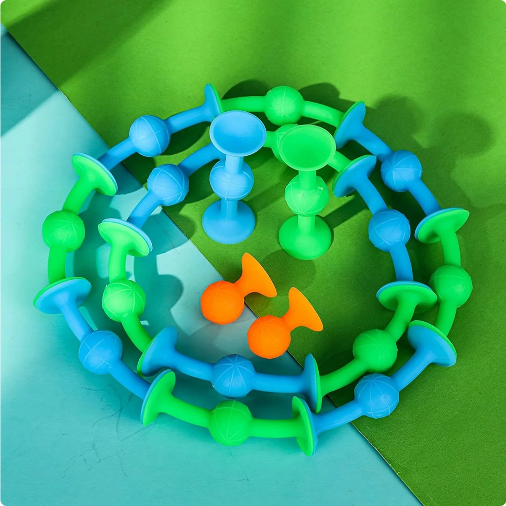 Tisch Silikon-Dartspiel zwei Farben mit Saugnapf für flache Oberflächen (9 Stück) - Blau/grün