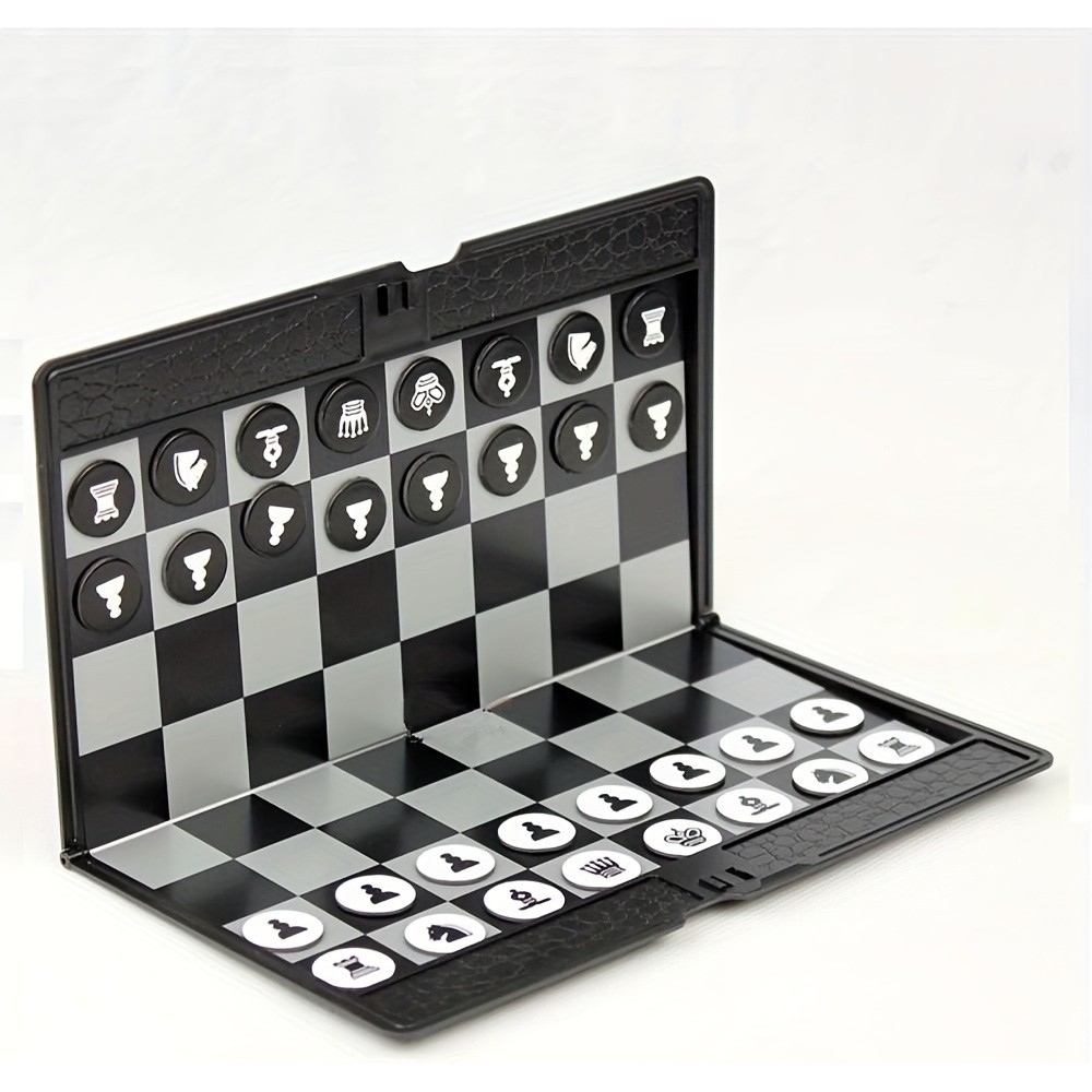 Jeu d'&eacute;checs format portefeuille pliable plat portable ultra compact facile &agrave; ranger avec pi&egrave;ces aimant&eacute;es