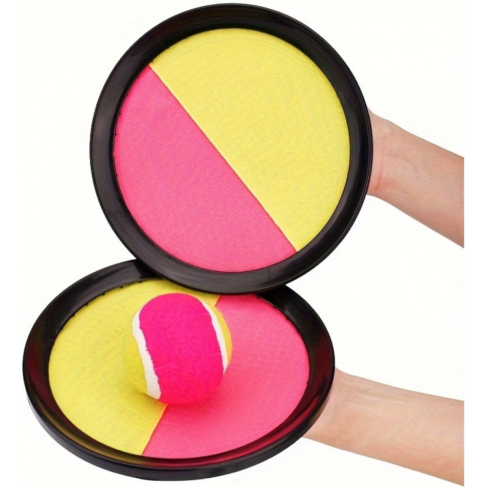 Velcro Haftscheiben Spielset mit Fangball für Kinder und Erwachsene (2 Scheiben und 1 Ball) - Rosa/Gelb