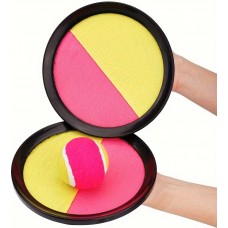 Velcro Haftscheiben Spielset mit Fangball für Kinder und Erwachsene (2 Scheiben und 1 Ball) - Rosa/Gelb