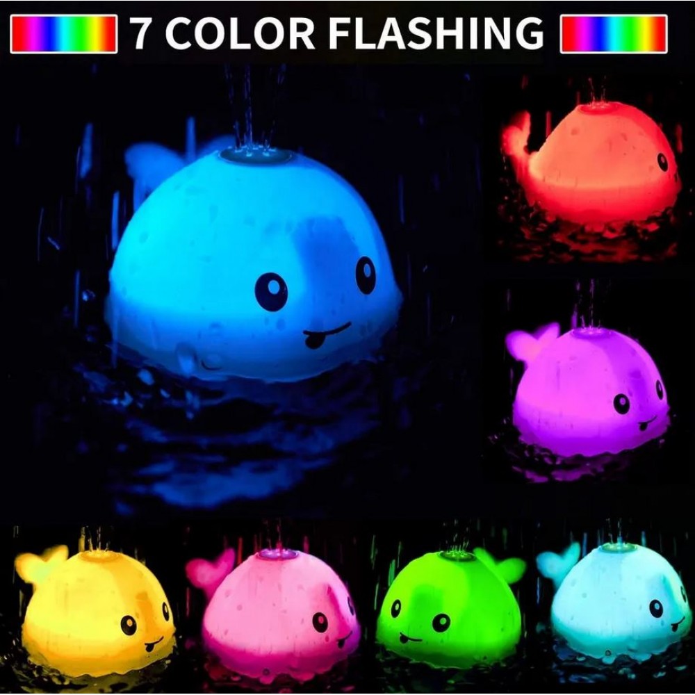 Jouet mignon baleine pour baignoire avec lumière LED et fonction éclaboussure pour bébé - Blanc