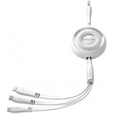 Joyroom 3 en 1 câble rétractable 1m USB-A vers USB-C + Lightning + microUSB - Blanc