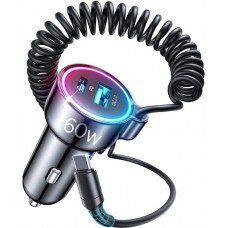 Joyroom Adaptateur allume-cigare 3en1 60W Fast Charger avec câble USB-C intégré & port USB-C + USB-A QC3.0 (JR-CL07)