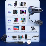 Joyroom Adaptateur allume-cigare 3en1 60W Fast Charger avec câble USB-C intégré & port USB-C + USB-A QC3.0 (JR-CL07)