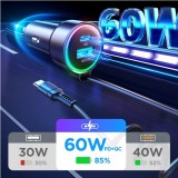 Joyroom Adaptateur allume-cigare 3en1 60W Fast Charger avec câble USB-C intégré & port USB-C + USB-A QC3.0 (JR-CL07)