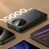 Joyroom Powerbank 3 en 1 avec capacit&eacute; de 10000mAh clean Design 2x USB-A 2.4 & 1x USB-C (In+Out) - Noir