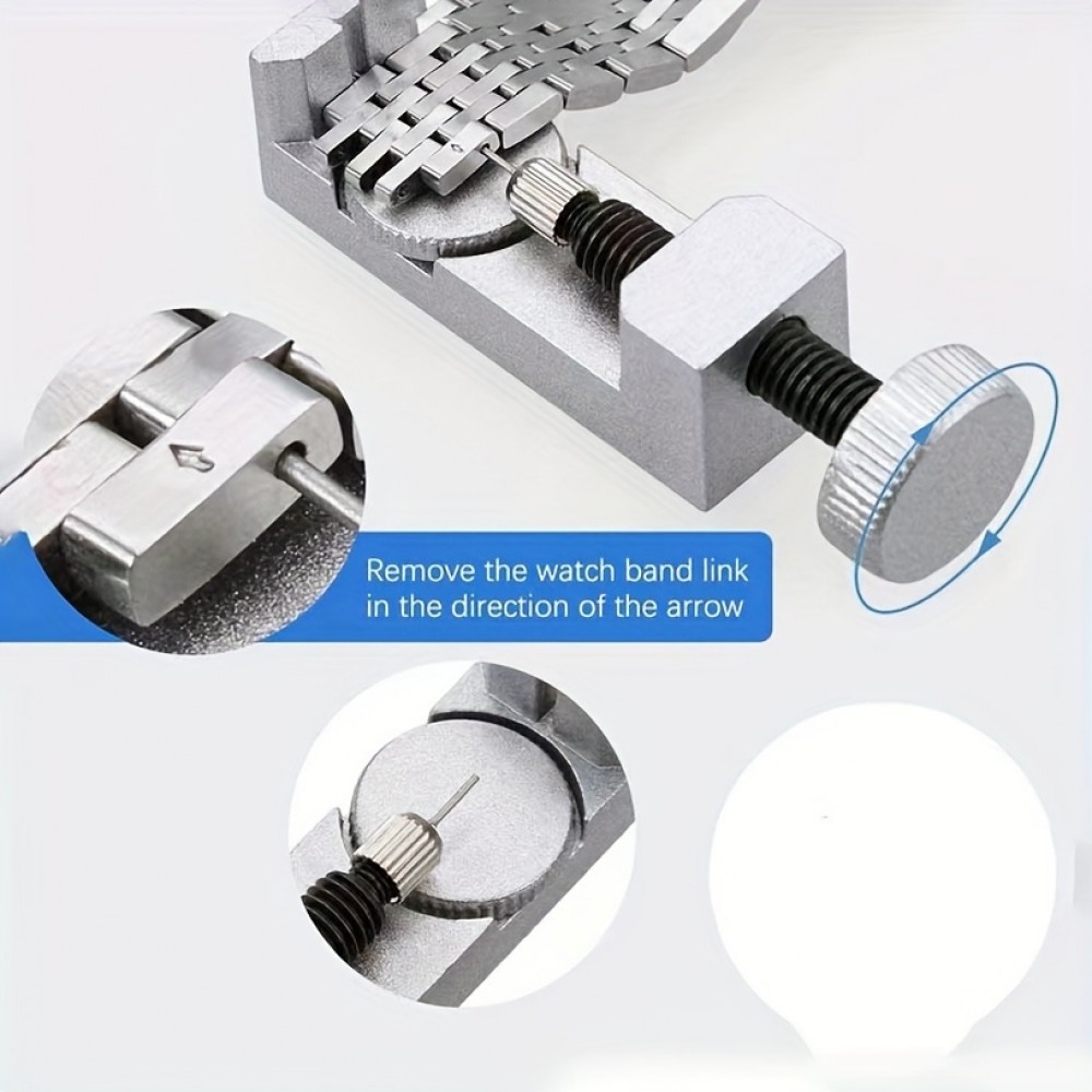 Kit de r&eacute;glage montre avec extracteur de goupille et outils de r&eacute;paration pour bracelet en m&eacute;tal - Argent