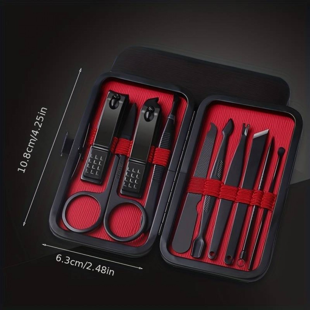 Kit manucure et pédicure professionnel 10 pièces avec étui de voyage portable - Noir