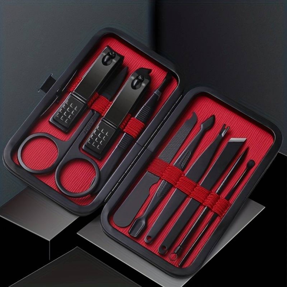 Kit manucure et pédicure professionnel 10 pièces avec étui de voyage portable - Noir