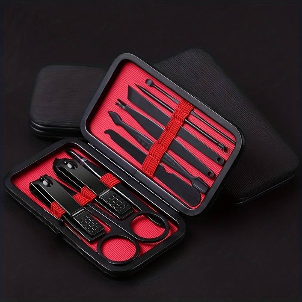 Kit manucure et pédicure professionnel 10 pièces avec étui de voyage portable - Noir