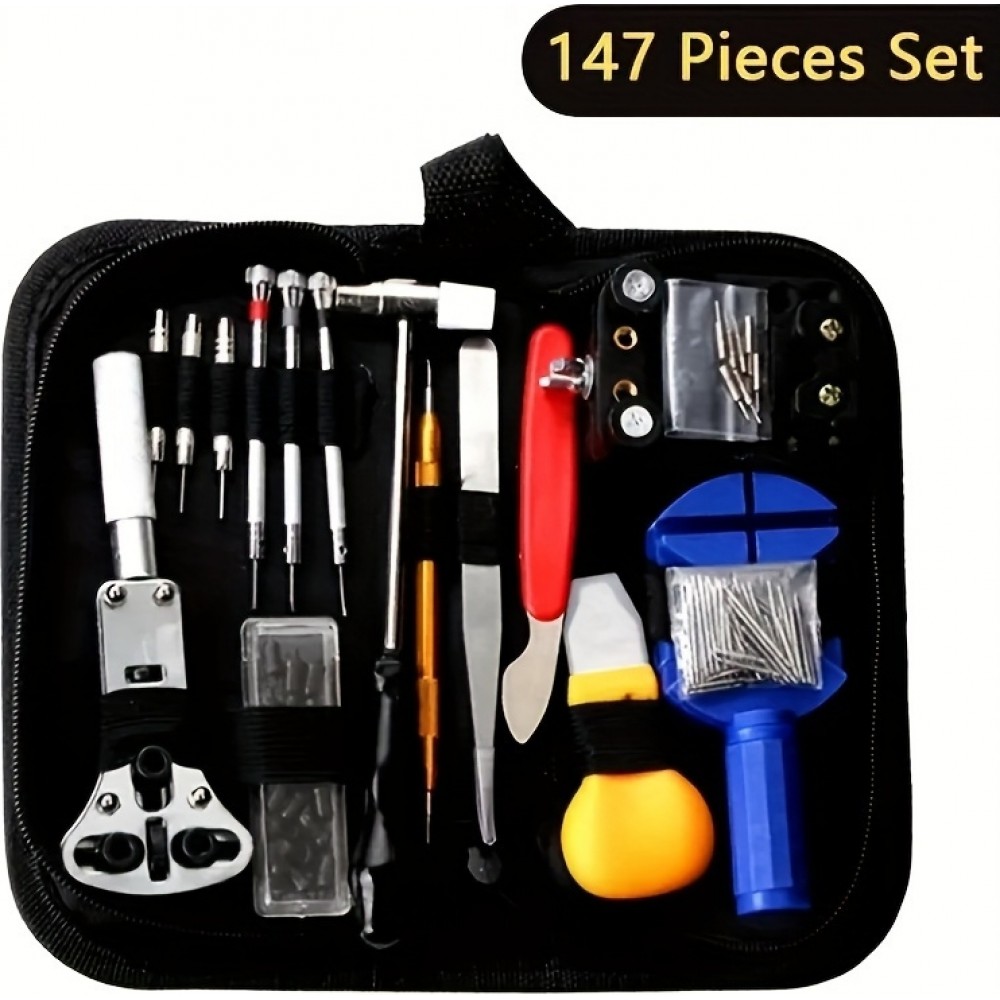 Kit outils r&eacute;paration montre (147 pi&egrave;ces) set d'horloger complet - Noir