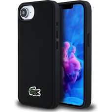 Coque iPhone 16e - Lacoste effet Petit Piqué avec MagSafe et patch logo brodé - Noir