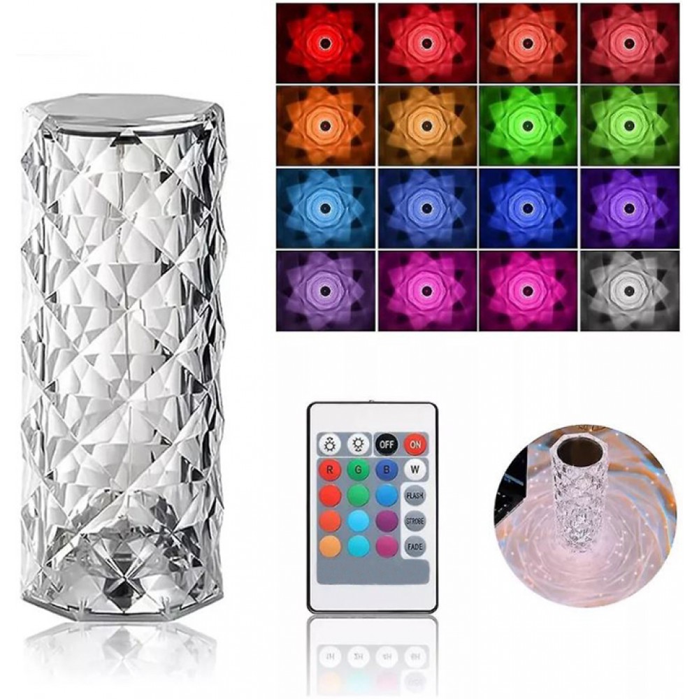 Lampe d’ambiance tactile portable sans fil effet cristal LED multicolore 16 couleurs - Petite taille (15 cm)