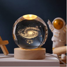 Lampe de nuit 3D décorative cristal en forme de boule avec motif Voie lactée - Transparent
