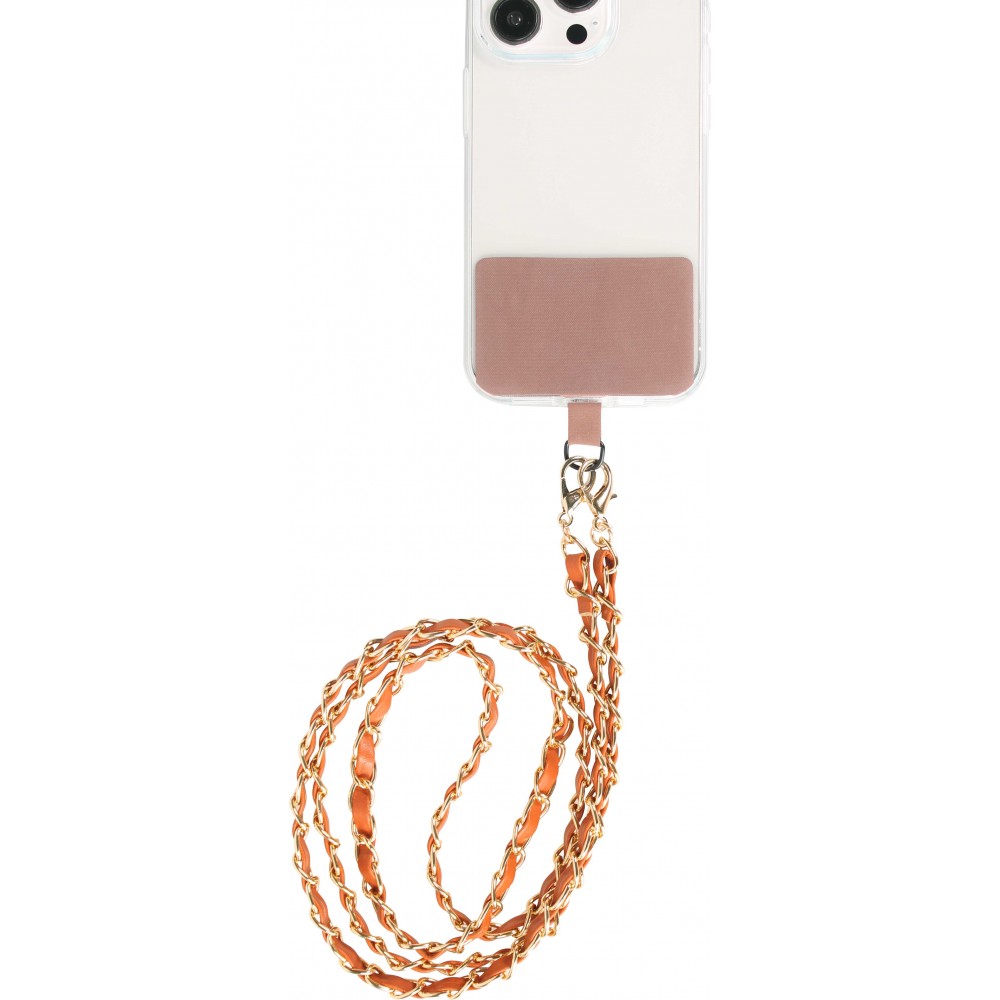 Lanière/lacet élégante et sophistiquée universelle pour smartphone en similicuir et métal - Brun