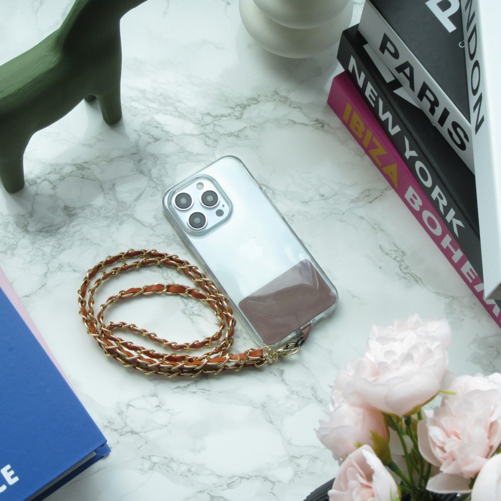 Lanière/lacet élégante et sophistiquée universelle pour smartphone en similicuir et métal - Brun